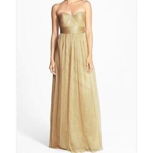 NWOT Jenny Yoo Women Gold Tulle Strapless Babydoll Gown 4 Bridesmaid Prom Dress